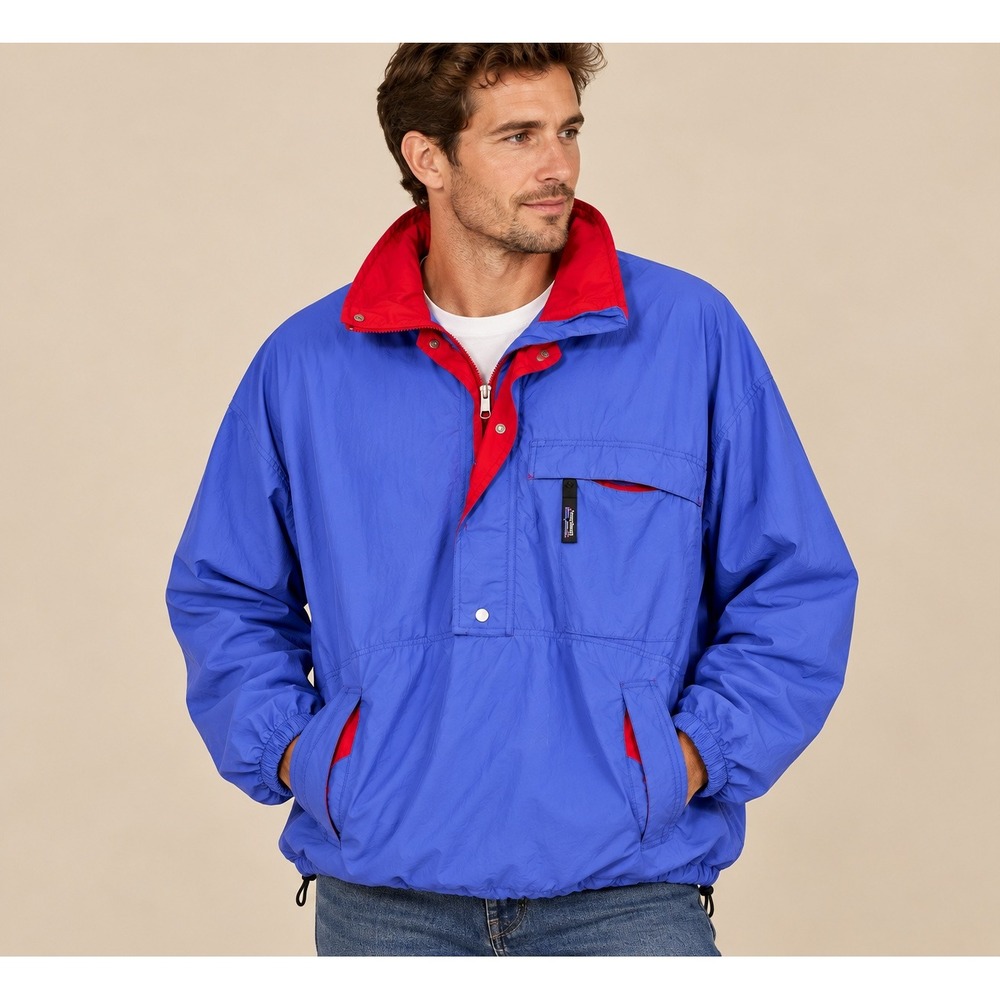 Patagonia Unisex XL Blue Anorak Vintage Pullover Half Zip Mesh Lined Windbreaker